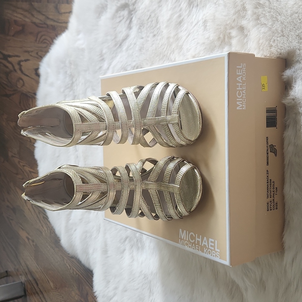 Michael Kors Tatianna Back Zip Embossed Metallic Leather Shoes-Size 7.5